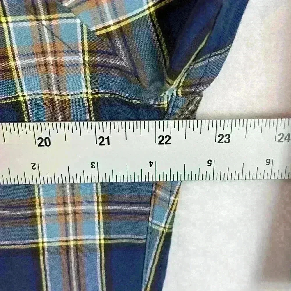 J. Crew Men’s Button-Down Shirt Sz Large Blue/Tan Plaid 100% Cotton